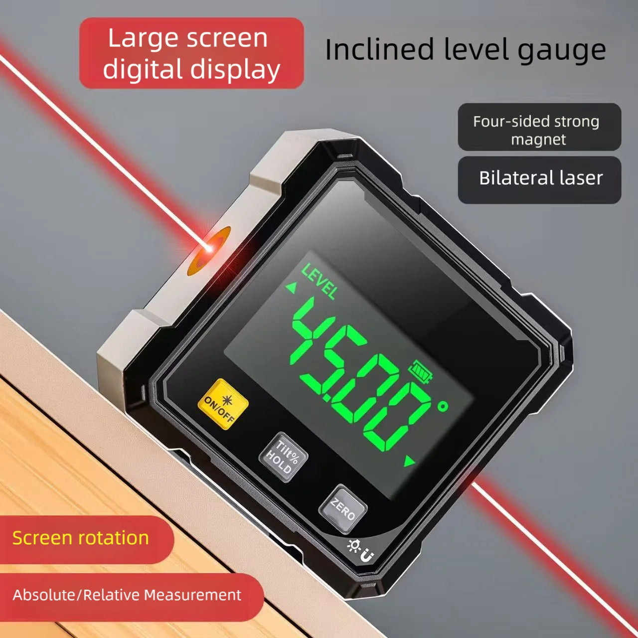 Magnetic Laser Inclinometer Digital Angle Measuring Digital Electronic Level Instrument Protractor Specially for Woodworkin