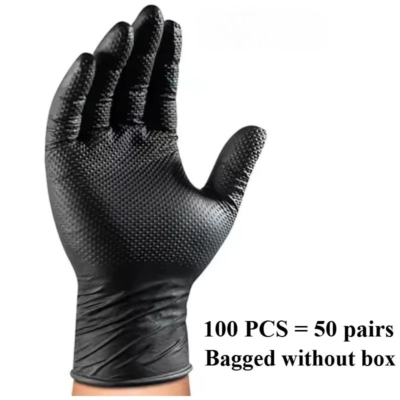 Heavy Duty Black Nitrile Gloves 8Mil Industrial Disposable Gloves with Diamond Textured Grip for Mechanic Safety & Work Gloves