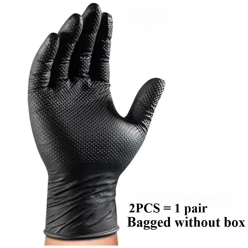 Heavy Duty Black Nitrile Gloves 8Mil Industrial Disposable Gloves with Diamond Textured Grip for Mechanic Safety & Work Gloves